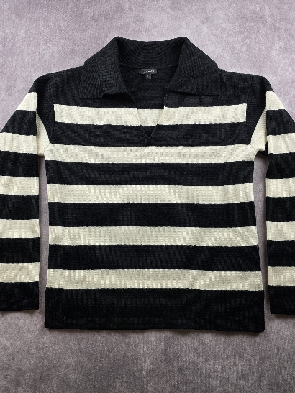 Talbots Black Cream Striped Wool Blend Sweater Women’s XS